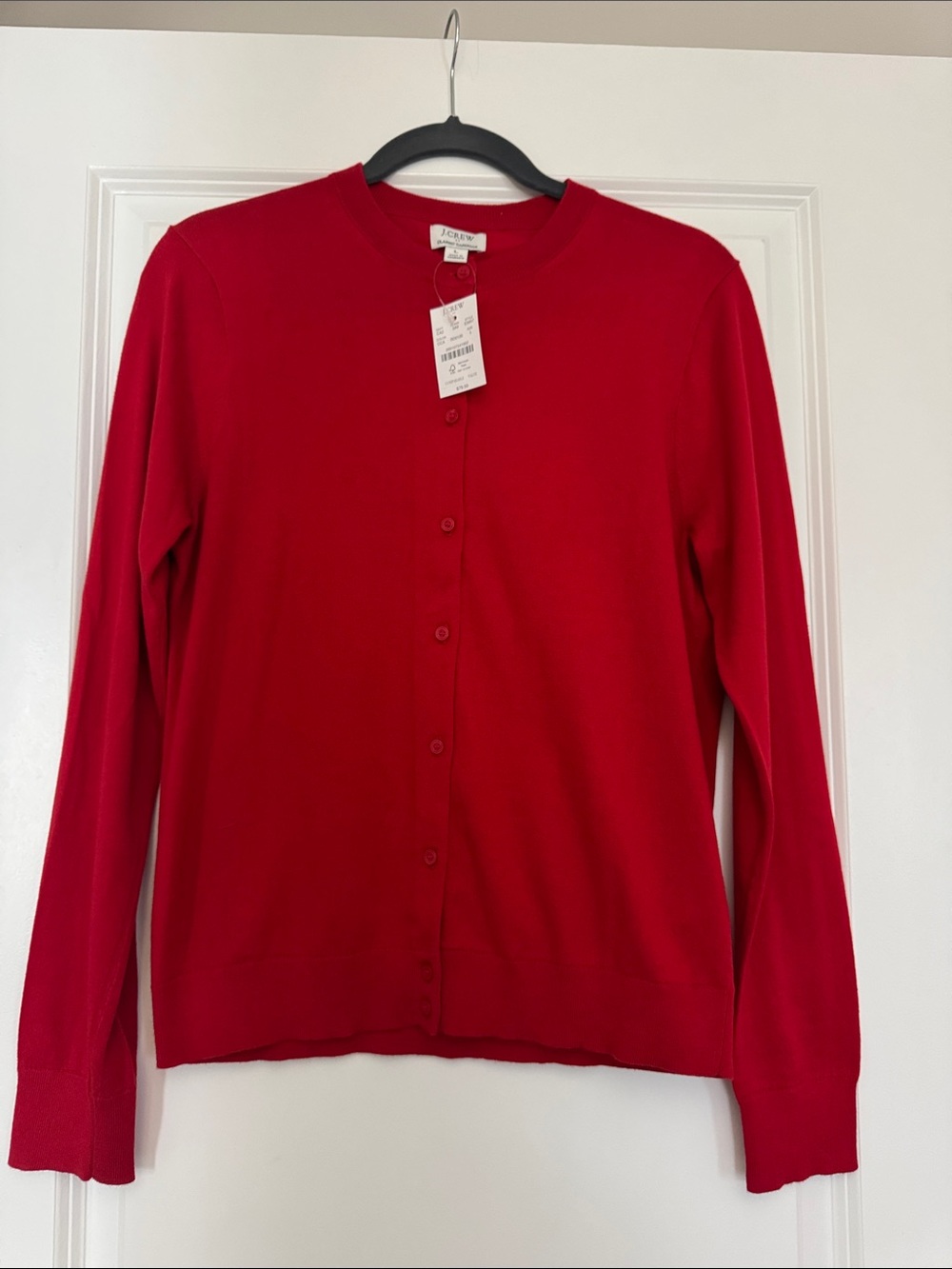 J. Crew Bright Red Button-Up Crewneck Cardigan
